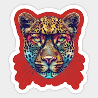 Jungle Royalty with Specs: The Fiercely Fashionable Feline! Sticker